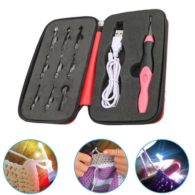 Jahyshow 9 Sizes Crochet Hook Set: Interchangeable Crochet Hooks with Light - Light Up Crochet Hooks for Stitch & Row Counter, DIY Craft Supplies,Yarn Crochet Kit for Beginners (2.5mm to 6.5mm Heads) - Image 1